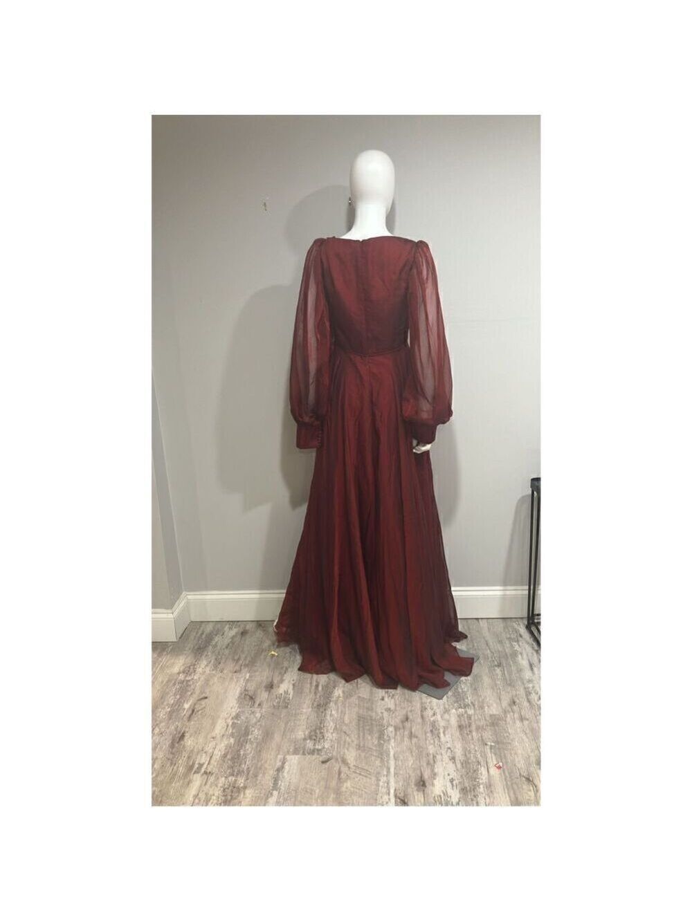 Mac Duggal Long Sleeve Modest Garnet Red Chiffon Evening Gown Size 4 - Picture 5 of 9